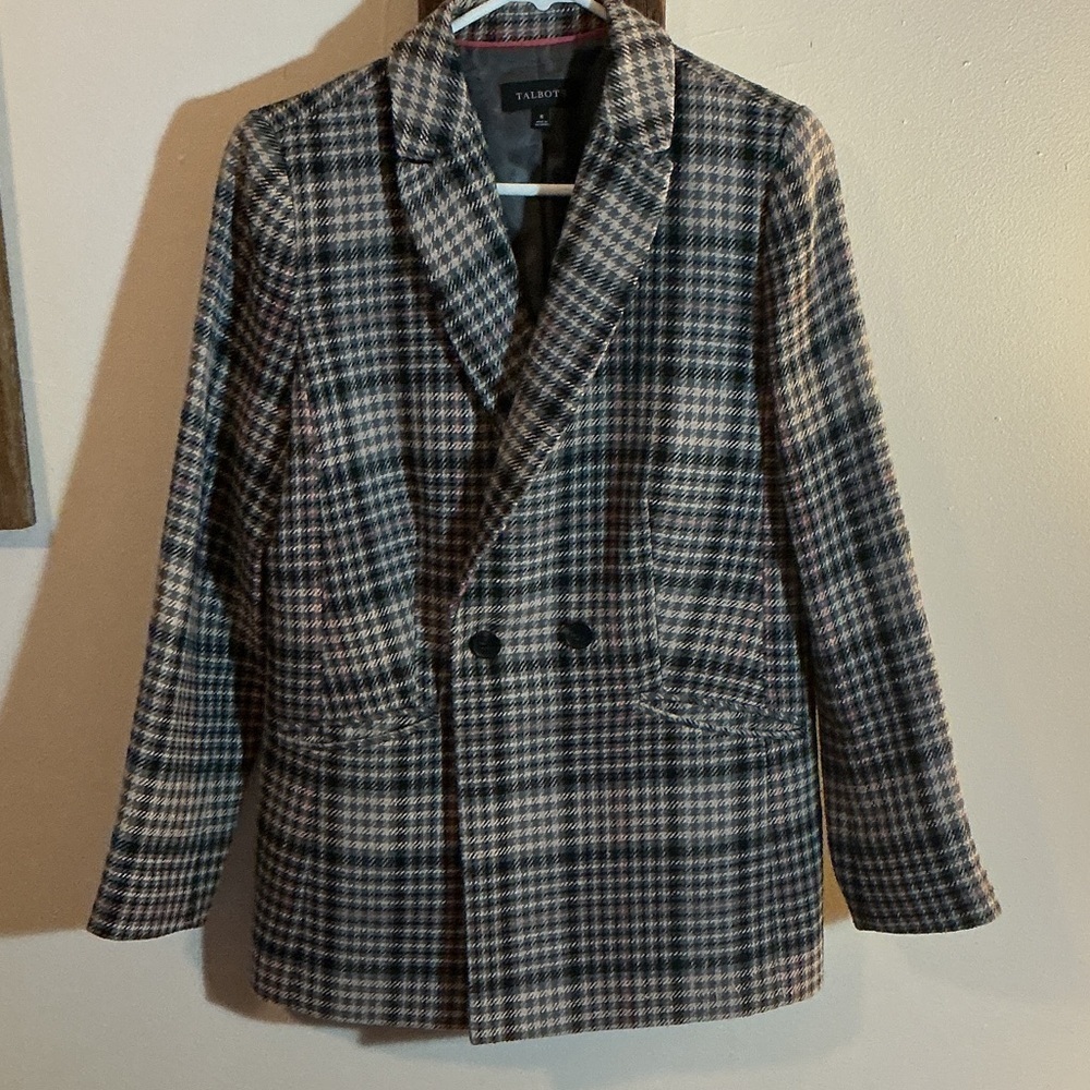 Talbots Tartine et Chocolat Women's Plaid Blazer - Black and White with Pink